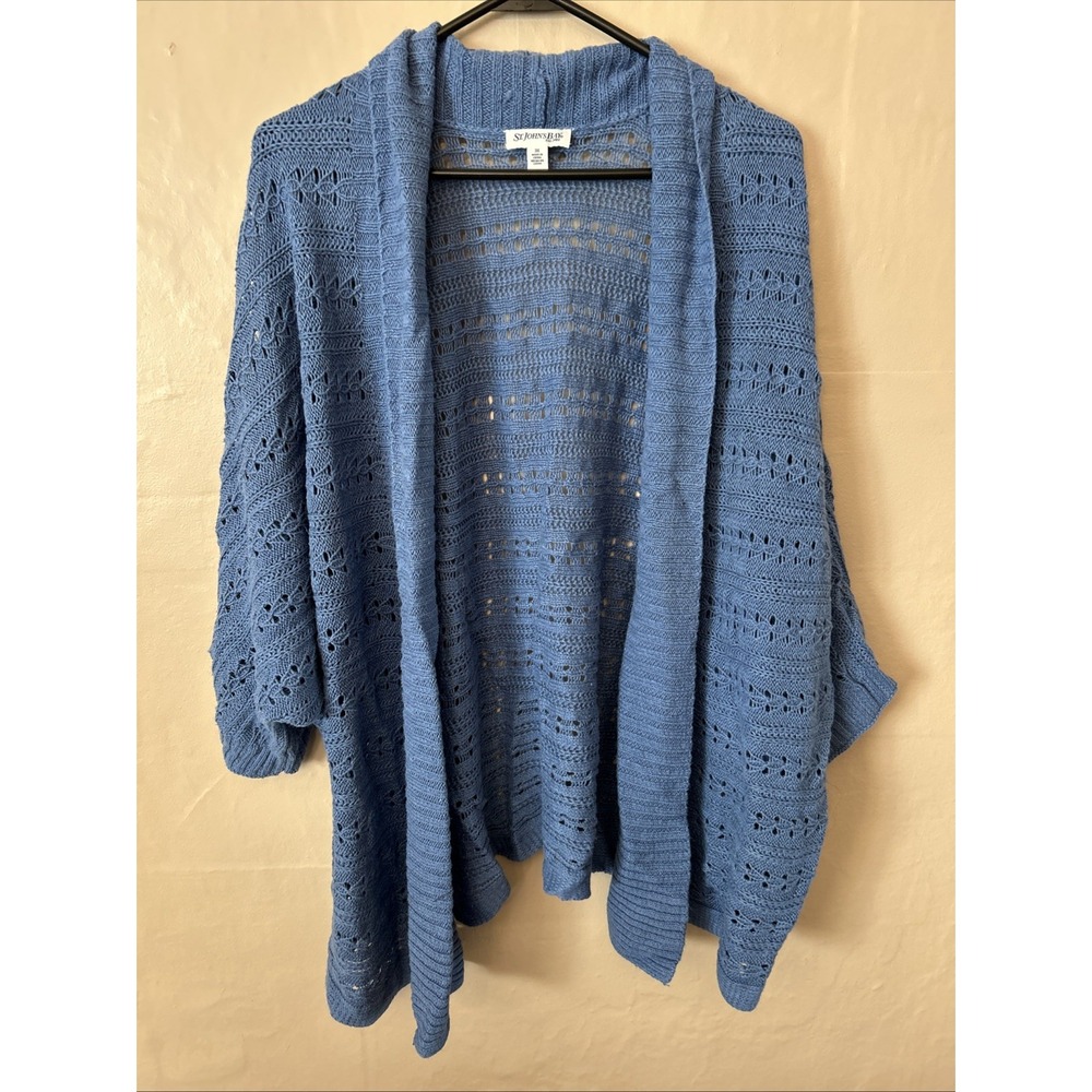 St‎ Johns Bay 3X Slate Blue Crochet Open Sweater Cardigan